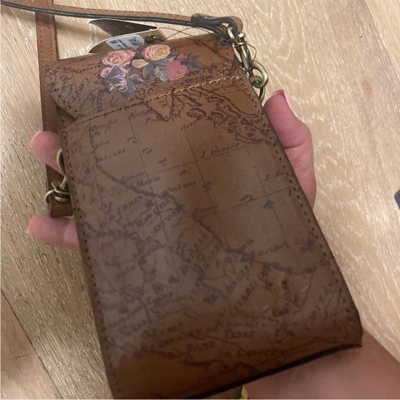 RARE PATRICIA NASH RIVELLA FLORAL MAP SLIM LEATHER CROSSBODY PURSE - Picture 9 of 10